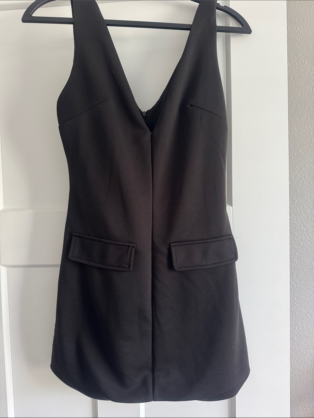 SHEIN Black V-Neck Mini Dress with Pocket Flaps